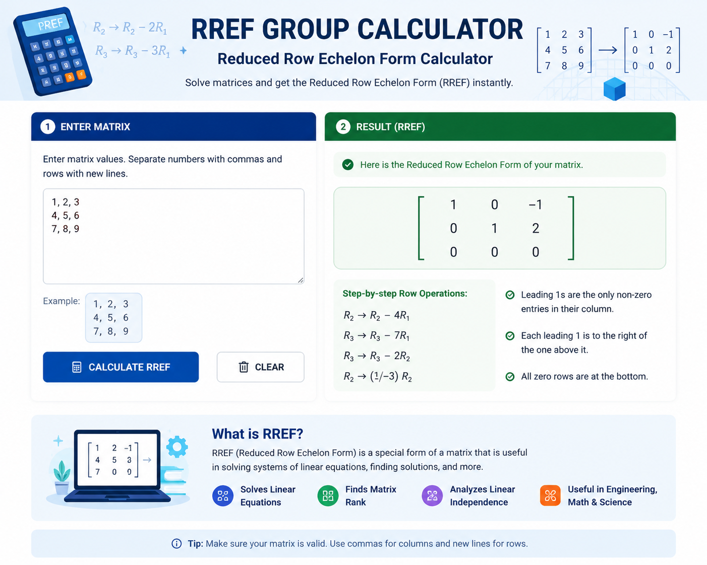 RREF Group Calculator
